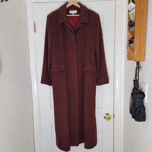 Vtg Albert Nipon Wool Cashmere Long Dressy Burgundy Coat Size 12-14 Made In‎ USA